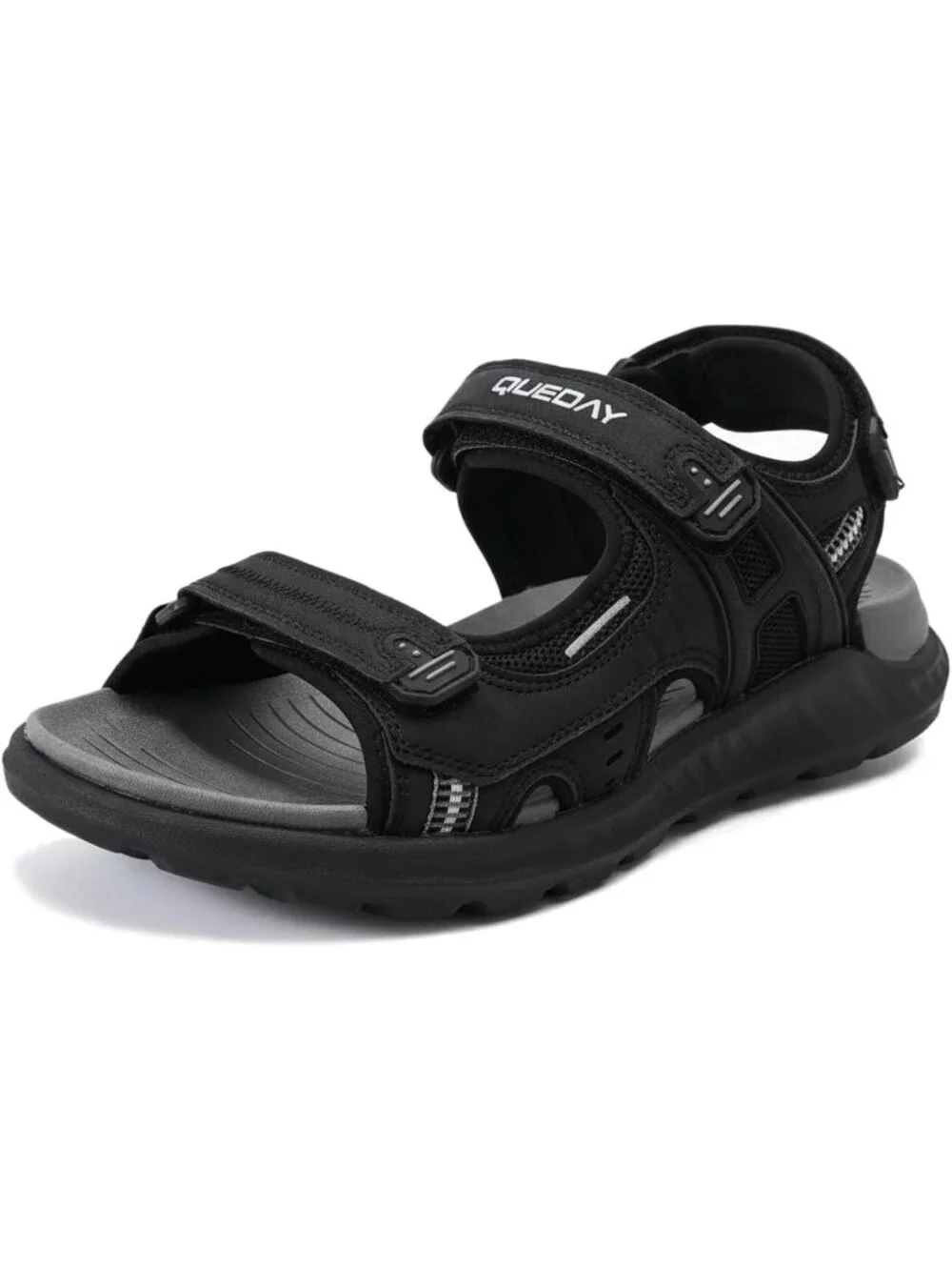 Men's Black Hiking Sandals With Arch Support Casual Rubber Athletic Shoes